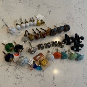 Random assortment of funky colorful knobs 37pc